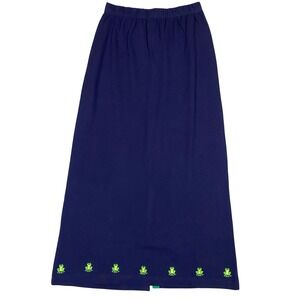 Quacker Factory Frog Embroidered Pique Knit Maxi Skirt Womens Small Navy Blue